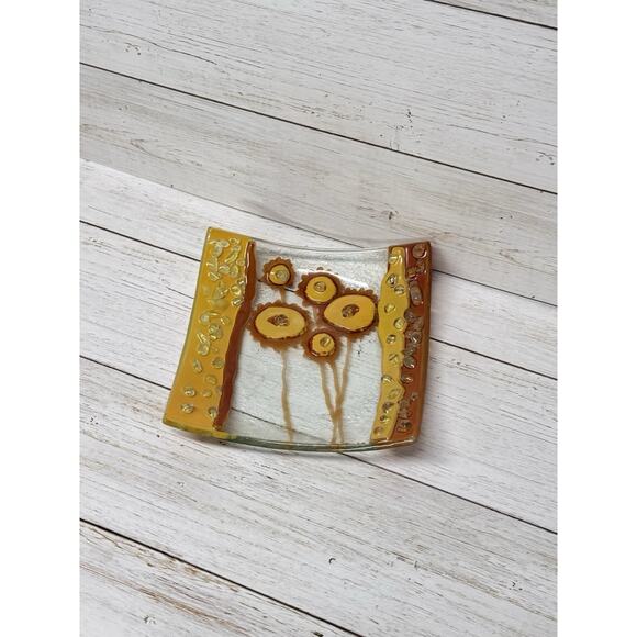 ETERNO Other - GLASS ART TRINKET TRAY- yellow, flowers, handmade. ESTERNO